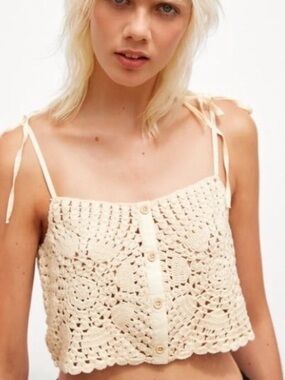 Zara Crochet Tie-Shoulder Crop Top in Cream